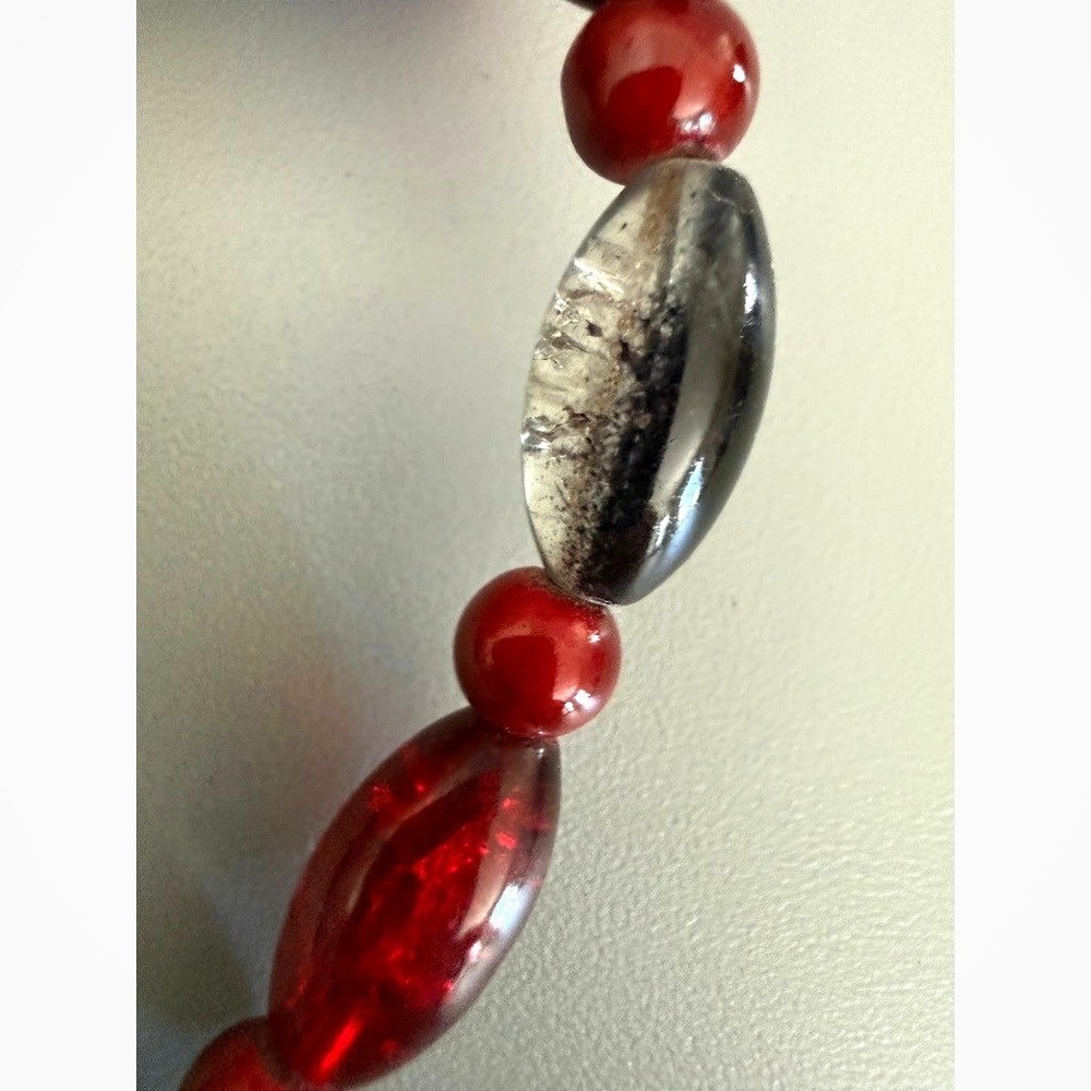 Black and Red Foil Glass Bead Statement Necklace 24" Party